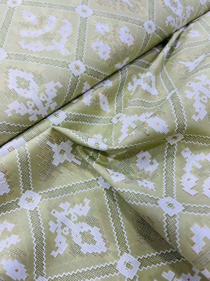 Green Foil Block Printed Cotton Fabric ( 1 Mtr ) Luxurionworld