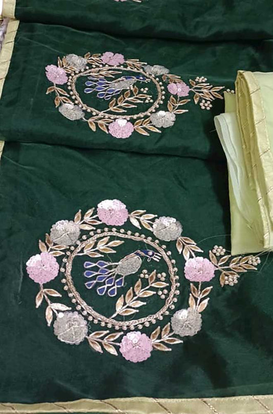 Green Gota And Zardozi Work Organza Saree - Luxurion World