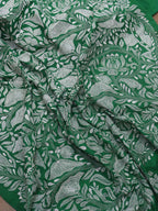 Green Hand Embroidered Kantha Pure Bangalore Silk Saree - Luxurion World