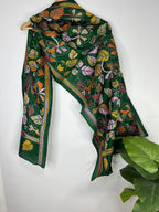 Green Hand Embroidered Kantha Pure Bangalore Silk Stole - Luxurion World