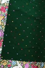 Green Hand Embroidered Parsi Gara Crepe Floral And Bird Design Saree - Luxurion World