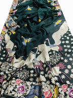 Green Hand Embroidered Parsi Gara Pure Georgette Dupatta - Luxurion World