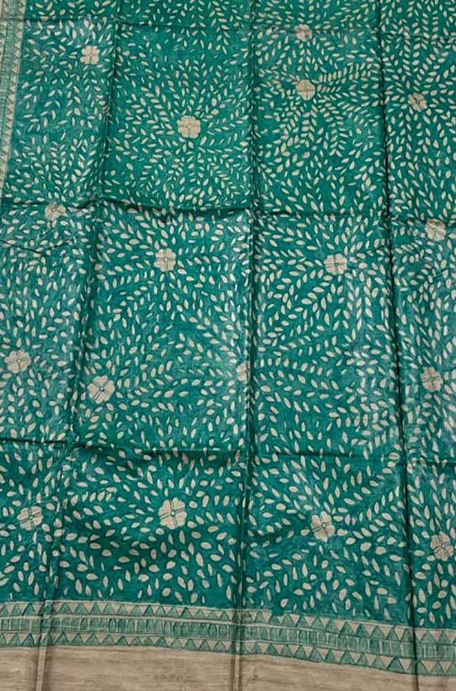 Green Hand Painted Madhubani Tussar Silk Saree - Luxurion World