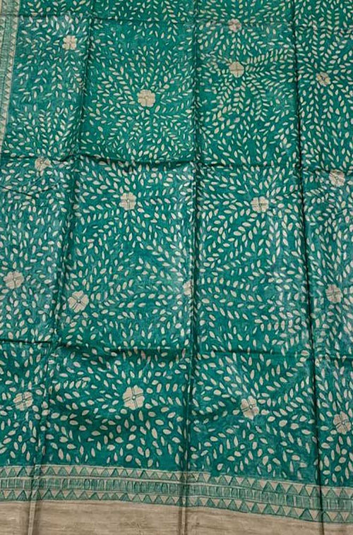 Green Hand Painted Madhubani Tussar Silk Saree - Luxurion World