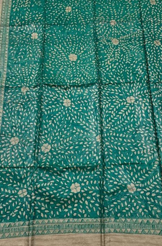 Green Hand Painted Madhubani Tussar Silk Saree - Luxurion World