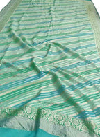 Green Handloom Banarasi Brush Dye Pure Georgette Dupatta - Luxurion World