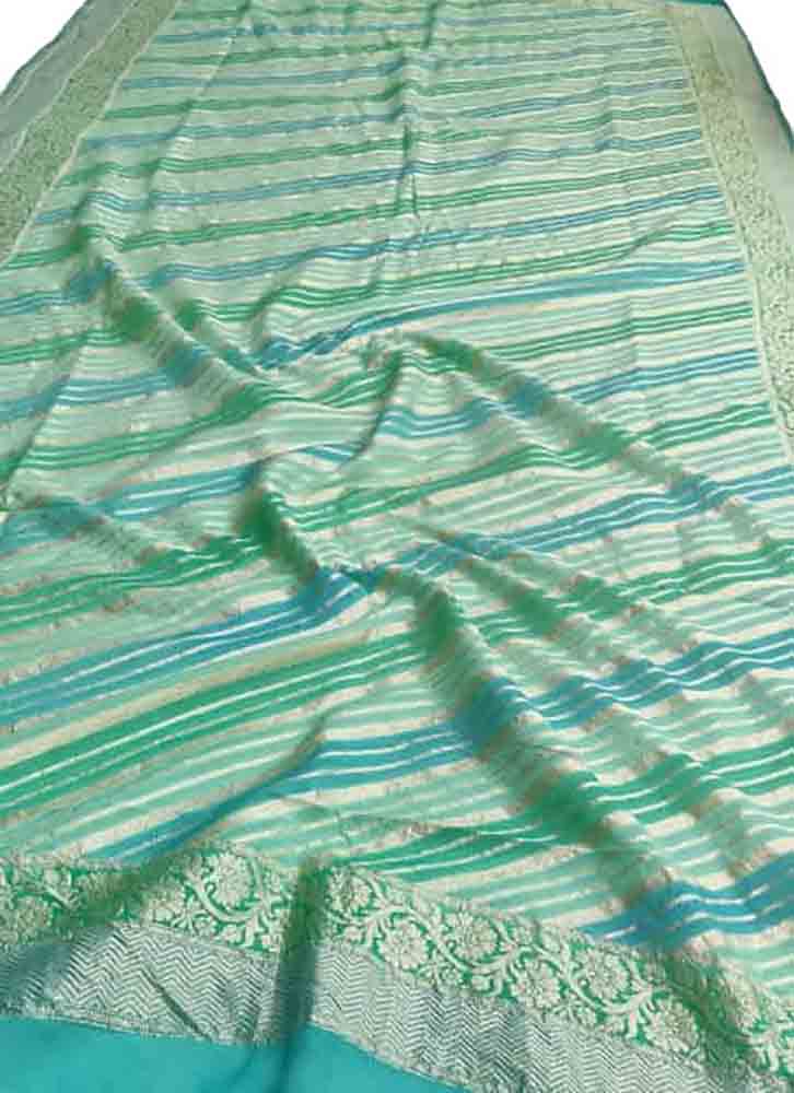 Green Handloom Banarasi Brush Dye Pure Georgette Dupatta - Luxurion World