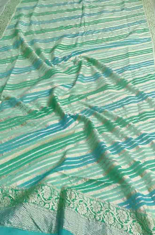 Green Handloom Banarasi Brush Dye Pure Georgette Dupatta - Luxurion World