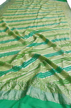 Green Handloom Banarasi Brush Dye Pure Georgette Dupatta - Luxurion World
