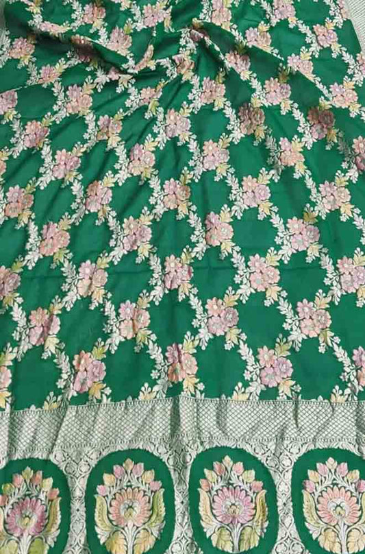 Green Handloom Banarasi Brush Dye Pure Georgette Dupatta - Luxurion World