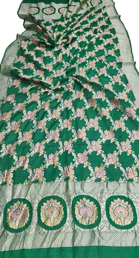 Green Handloom Banarasi Brush Dye Pure Georgette Dupatta - Luxurion World