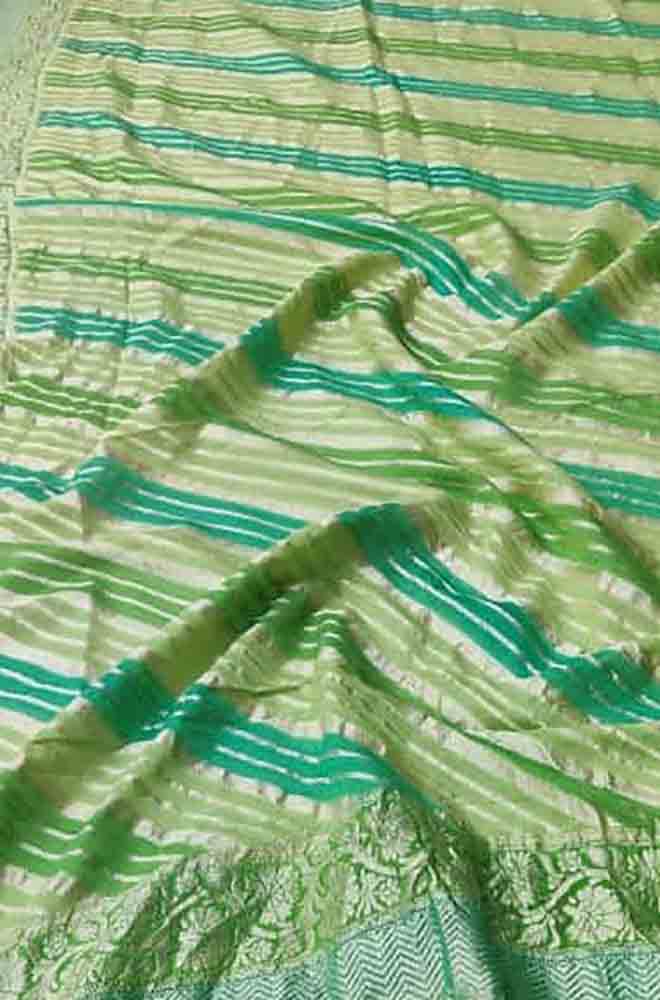 Green Handloom Banarasi Brush Dye Pure Georgette Dupatta - Luxurion World