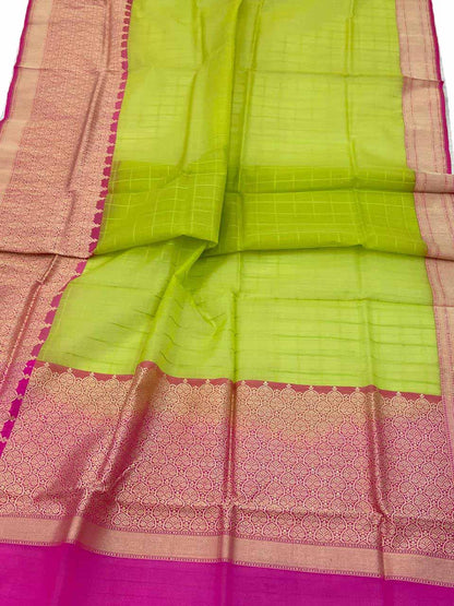 Green Handloom Banarasi Kora Organza Silk Saree - Luxurion World