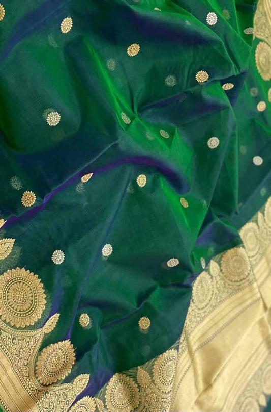 Green Handloom Banarasi Kora Organza Silk Saree