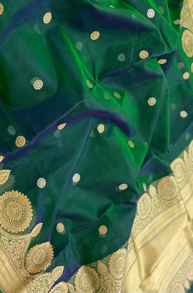 Green Handloom Banarasi Kora Organza Silk Saree - Luxurion World