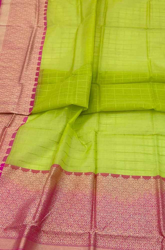 Green Handloom Banarasi Kora Organza Silk Saree - Luxurion World