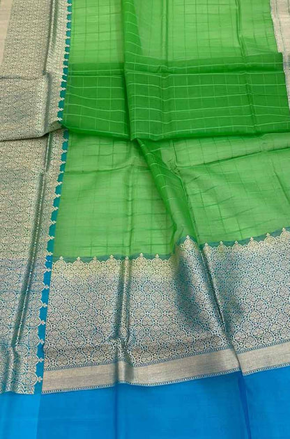 Green Handloom Banarasi Kora Organza Silk Saree Luxurionworld