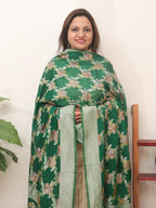 Green Handloom Banarasi Pure Georgette Brush Dye Dupatta - Luxurion World