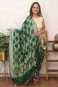 Green Handloom Banarasi Pure Georgette Brush Dye Dupatta - Luxurion World