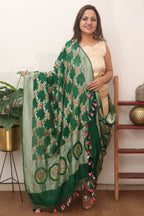 Green Handloom Banarasi Pure Georgette Brush Dye Dupatta - Luxurion World