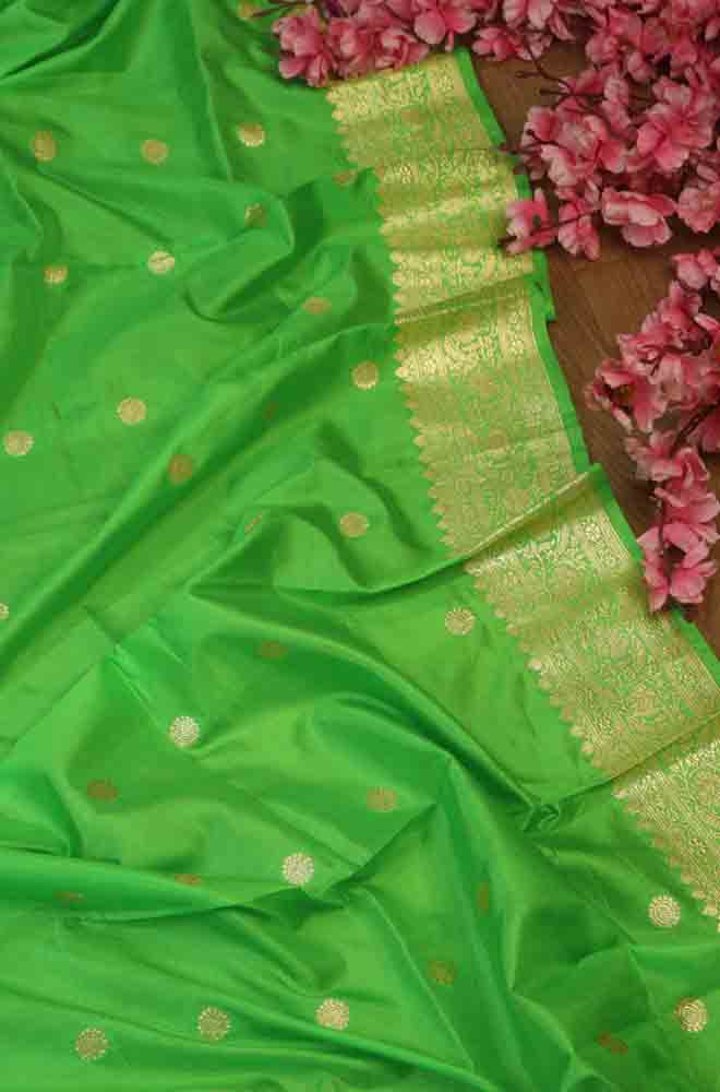 Green Handloom Banarasi Pure Katan Silk Dupatta