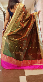 Green Handloom Banarasi Pure Katan Silk Dupatta - Luxurion World