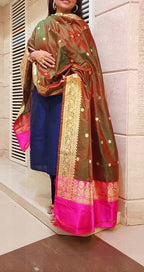 Green Handloom Banarasi Pure Katan Silk Dupatta - Luxurion World