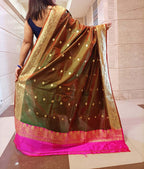 Green Handloom Banarasi Pure Katan Silk Dupatta - Luxurion World
