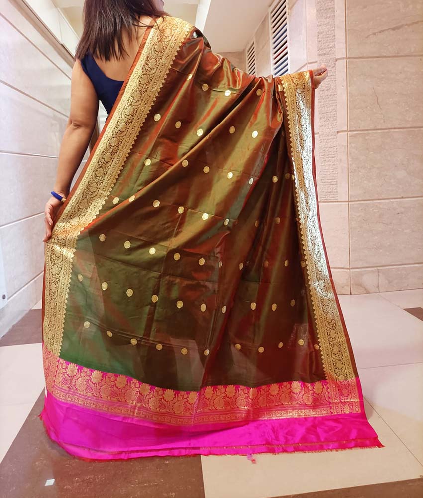 Green Handloom Banarasi Pure Katan Silk Dupatta - Luxurion World