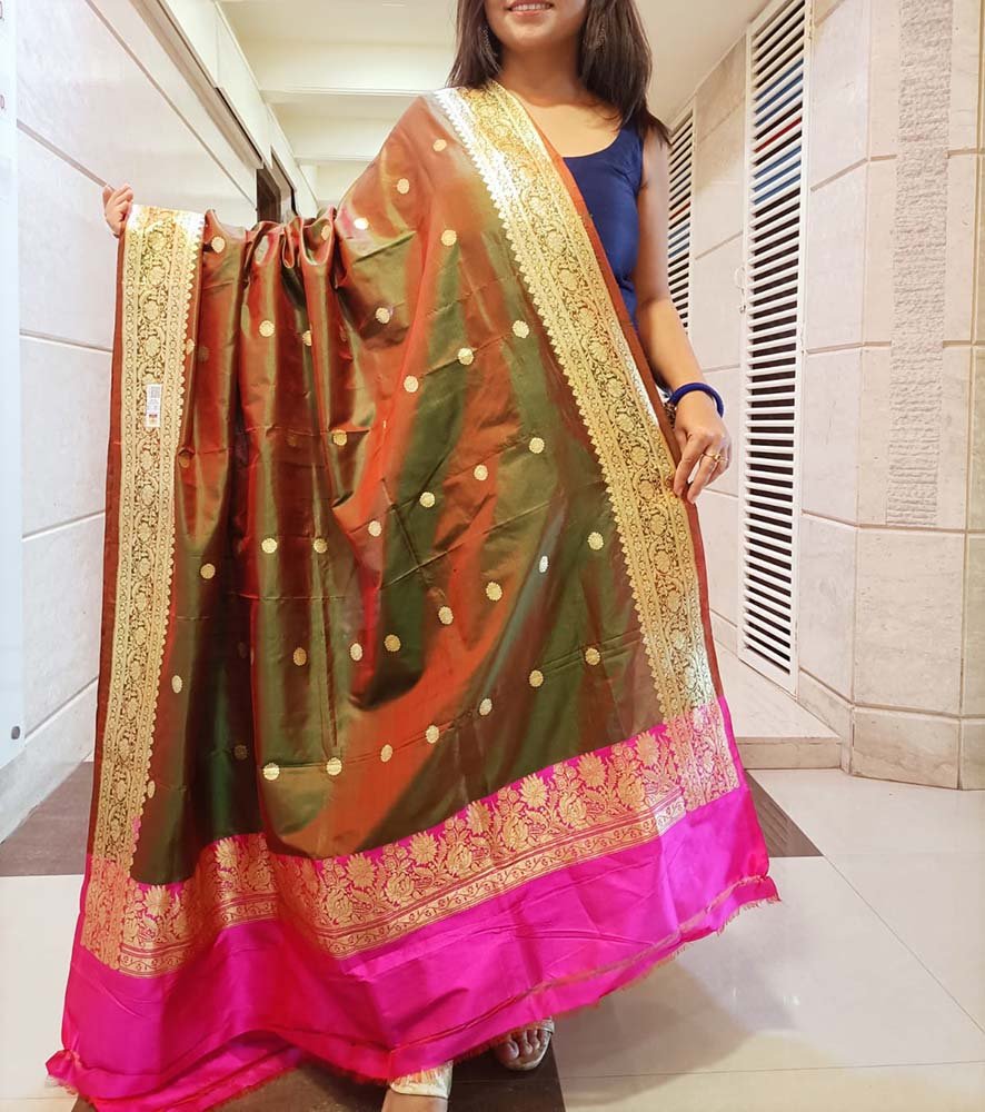 Green Handloom Banarasi Pure Katan Silk Dupatta - Luxurion World