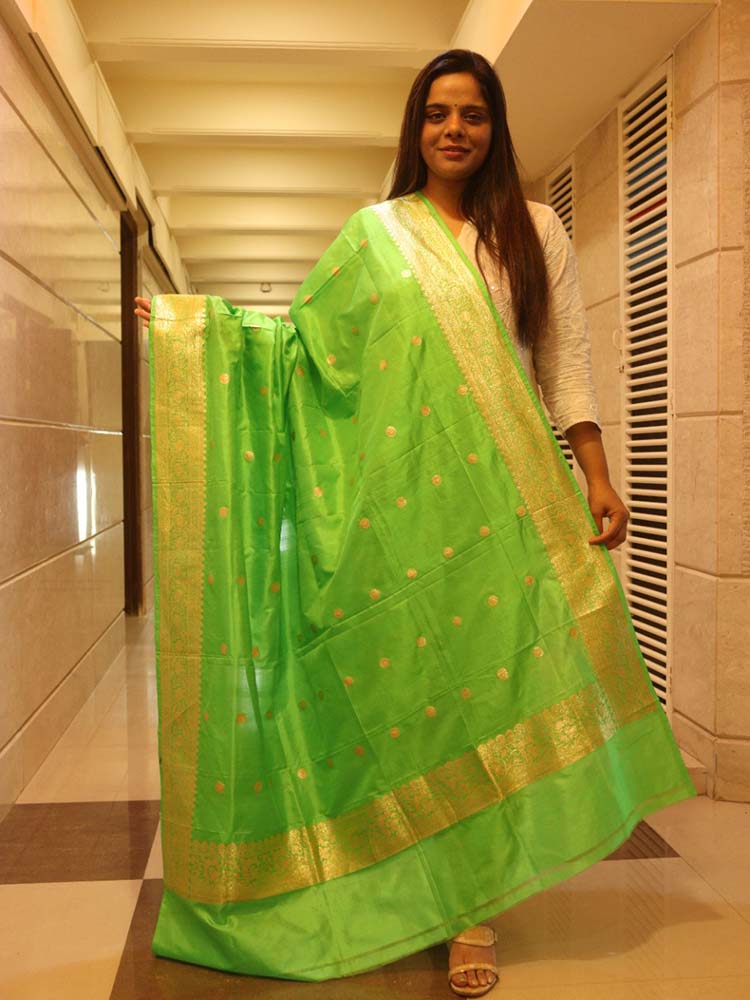 Green Handloom Banarasi Pure Katan Silk Dupatta