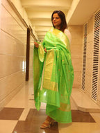 Green Handloom Banarasi Pure Katan Silk Dupatta - Luxurion World