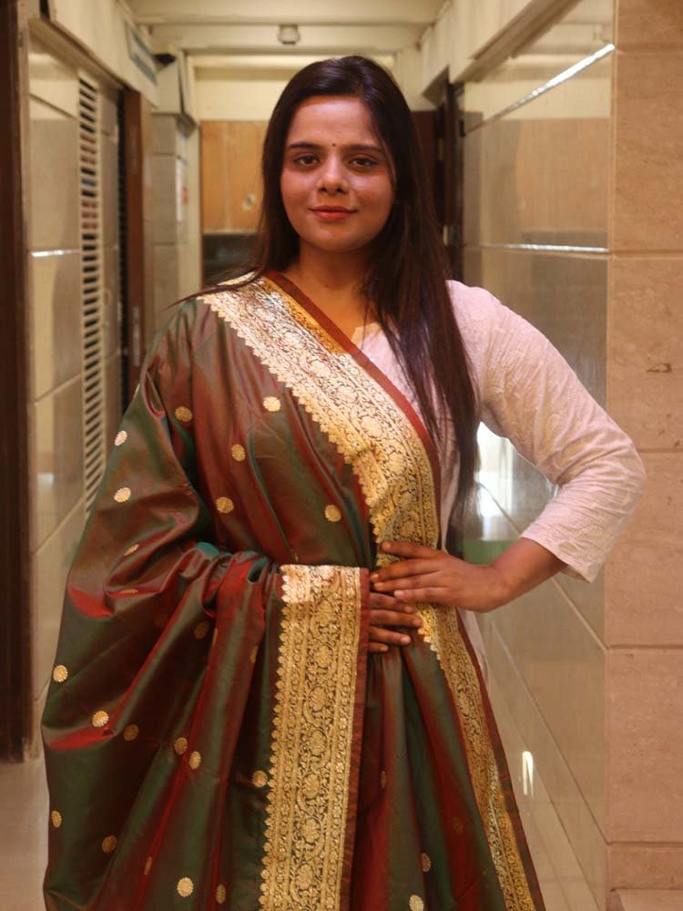 Green Handloom Banarasi Pure Katan Silk Dupatta - Luxurion World