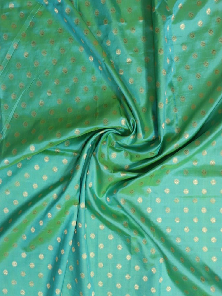 Green Handloom Banarasi Pure Katan Silk Fabric (1Mtr) - Luxurion World