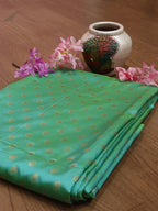 Green Handloom Banarasi Pure Katan Silk Fabric (1Mtr) - Luxurion World