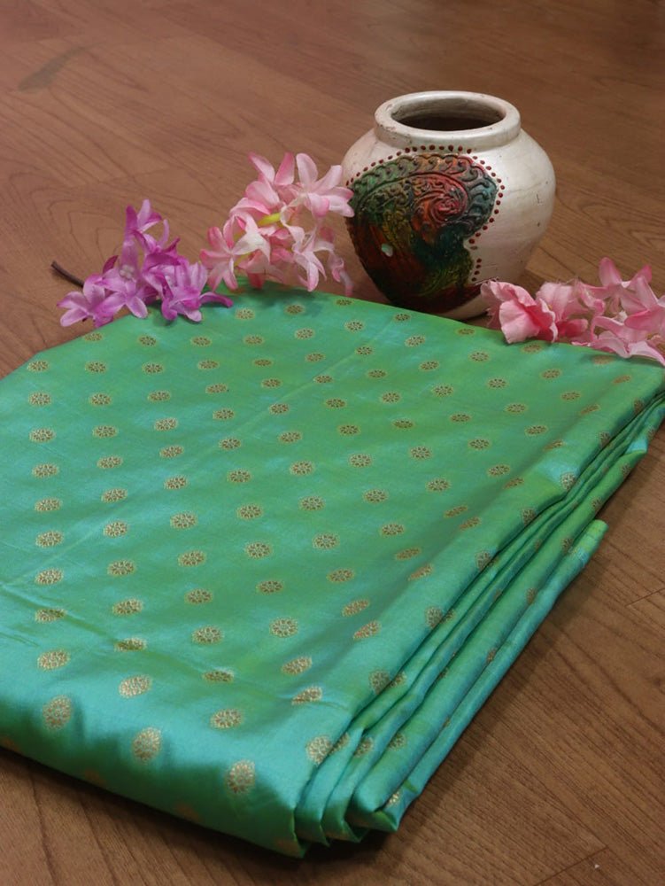 Green Handloom Banarasi Pure Katan Silk Fabric (1Mtr) - Luxurion World