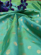 Green Handloom Banarasi Pure Katan Silk Fabric (1Mtr) - Luxurion World