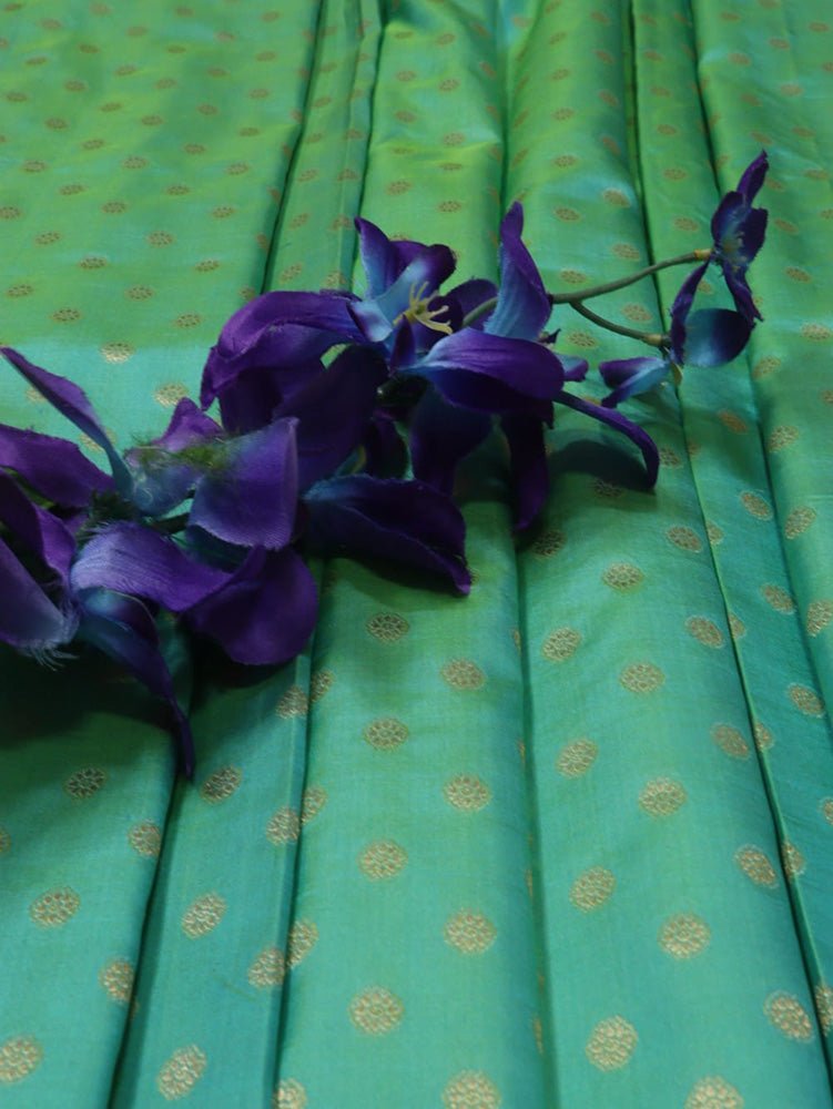 Green Handloom Banarasi Pure Katan Silk Fabric (1Mtr) - Luxurion World