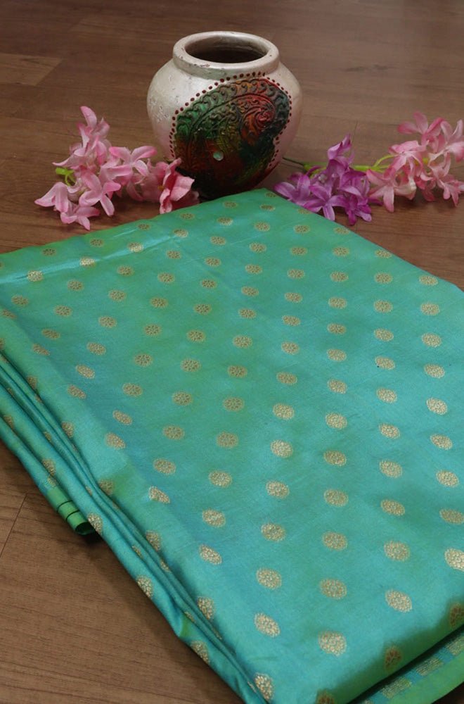 Green Handloom Banarasi Pure Katan Silk Fabric (1Mtr) - Luxurion World