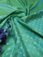 Green Handloom Banarasi Pure Katan Silk Fabric (1Mtr) - Luxurion World