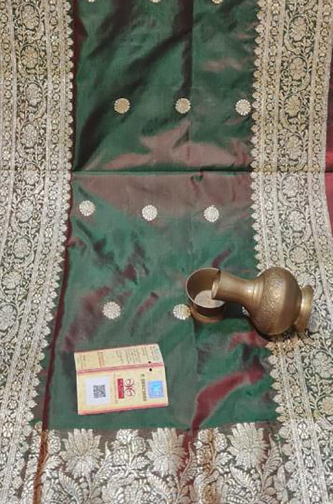 Green Handloom Banarasi Pure Katan Silk Kadwa Dupatta - Luxurion World