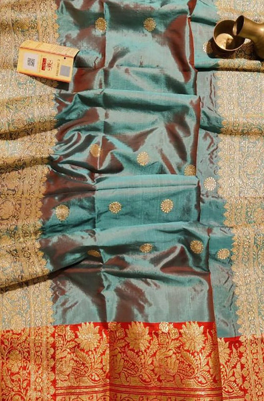 Green Handloom Banarasi Pure Katan Silk Kadwa Dupatta - Luxurion World