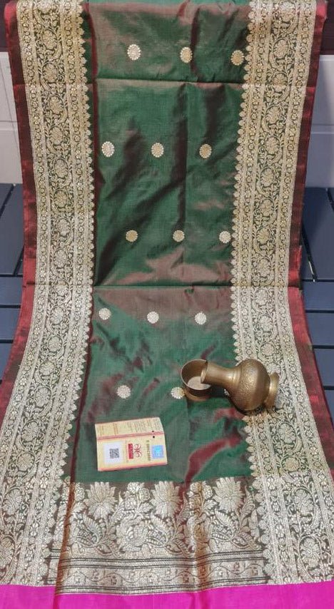 Green Handloom Banarasi Pure Katan Silk Kadwa Dupatta - Luxurion World