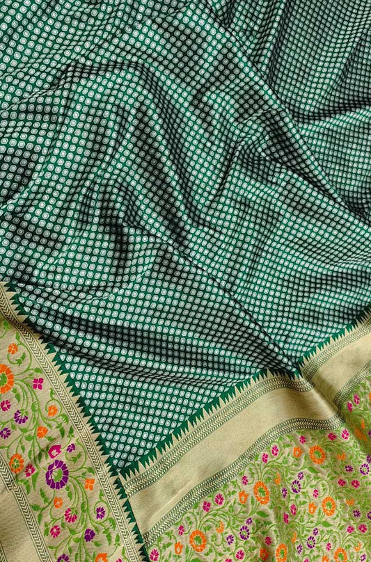 Green Handloom Banarasi Pure Katan Silk Meenakari Saree - Luxurion World