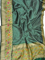 Green Handloom Banarasi Pure Katan Silk Meenakari Saree - Luxurion World