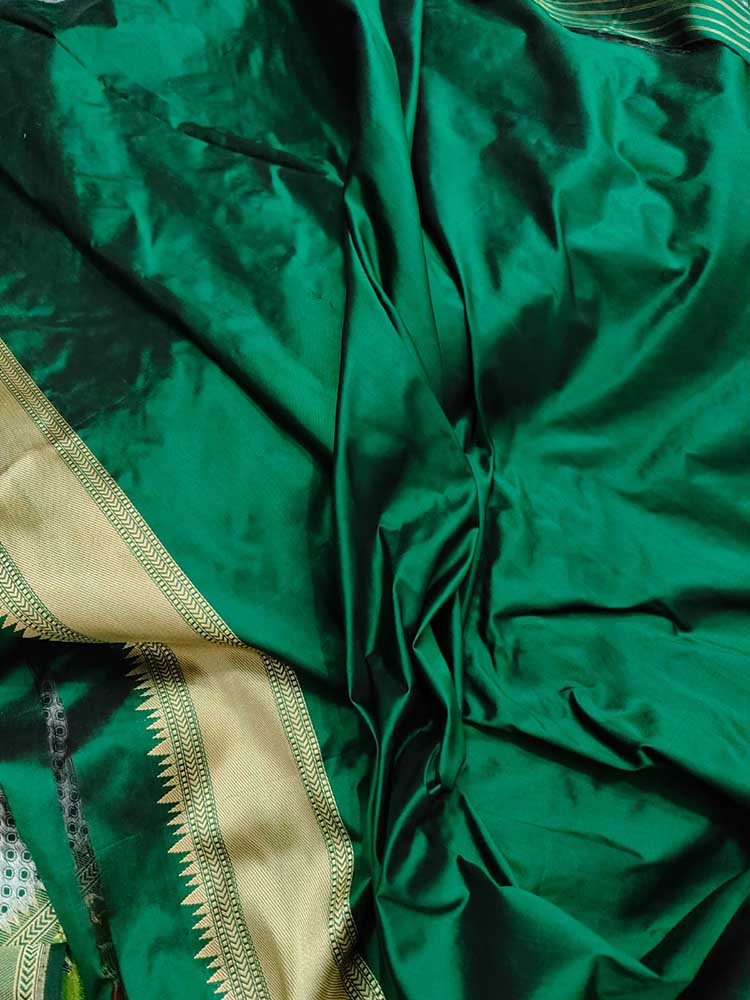 Green Handloom Banarasi Pure Katan Silk Meenakari Saree - Luxurion World