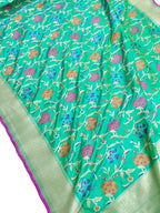 Green Handloom Banarasi Pure Katan Silk Saree - Luxurion World