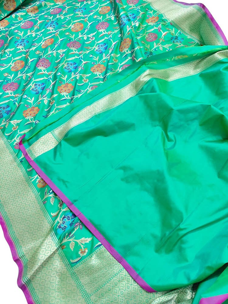 Green Handloom Banarasi Pure Katan Silk Saree - Luxurion World