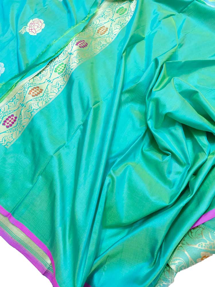 Green Handloom Banarasi Pure Katan Silk Saree - Luxurion World