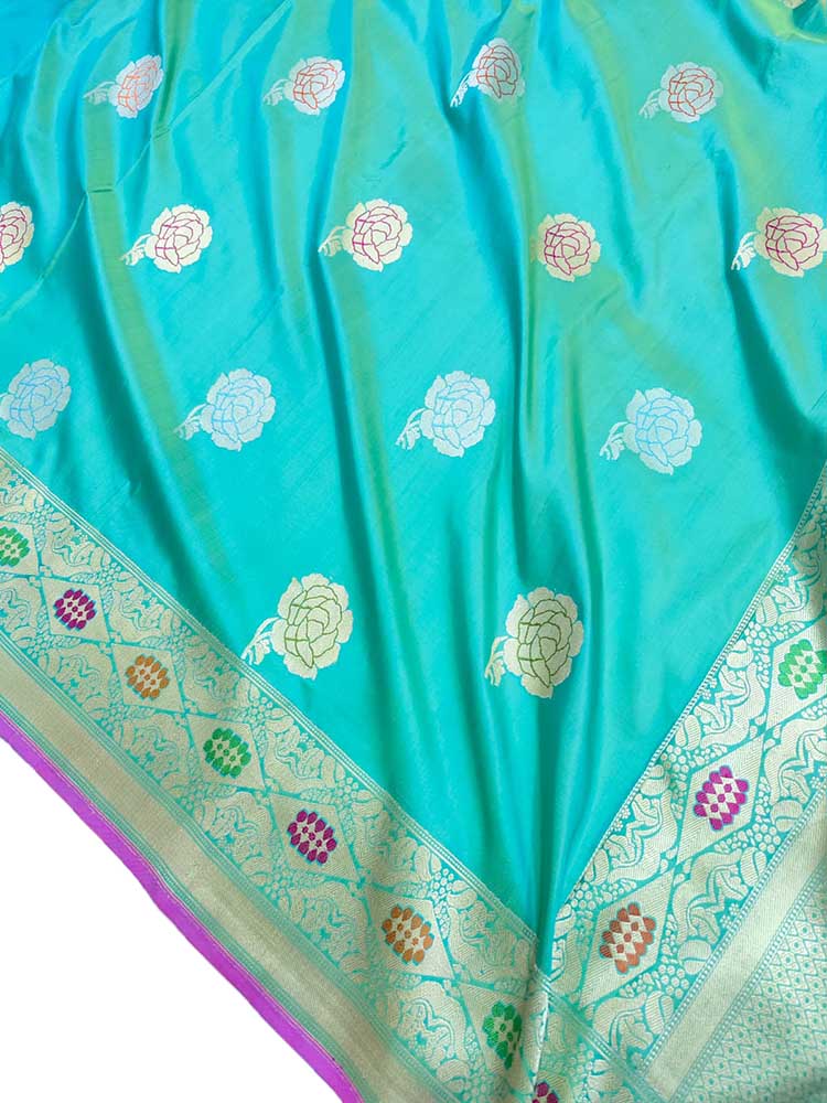 Green Handloom Banarasi Pure Katan Silk Saree - Luxurion World